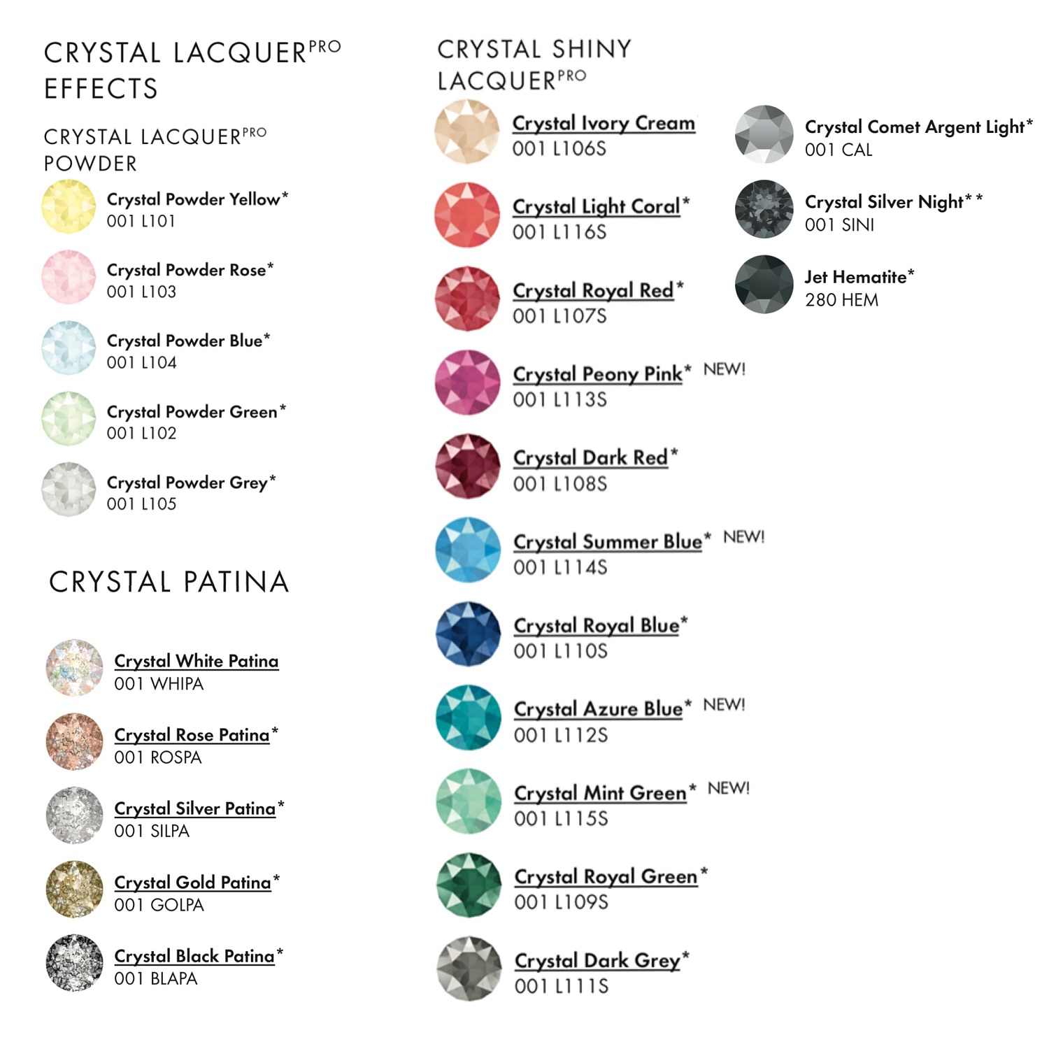 Цветовая палитра Swarovski. Round Stones (Rivoli)