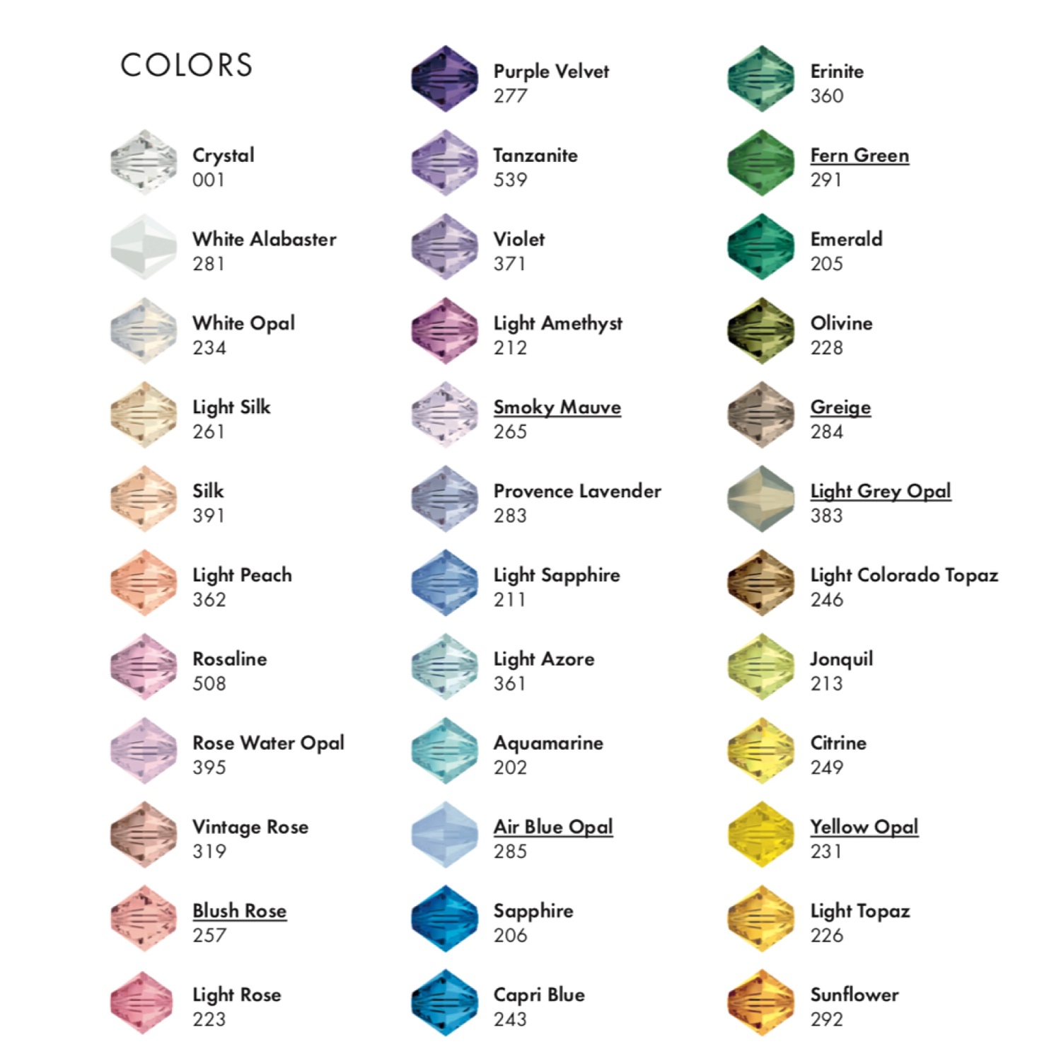 Цветовая палитра Swarovski. Beads (Бусины. Биконусы)