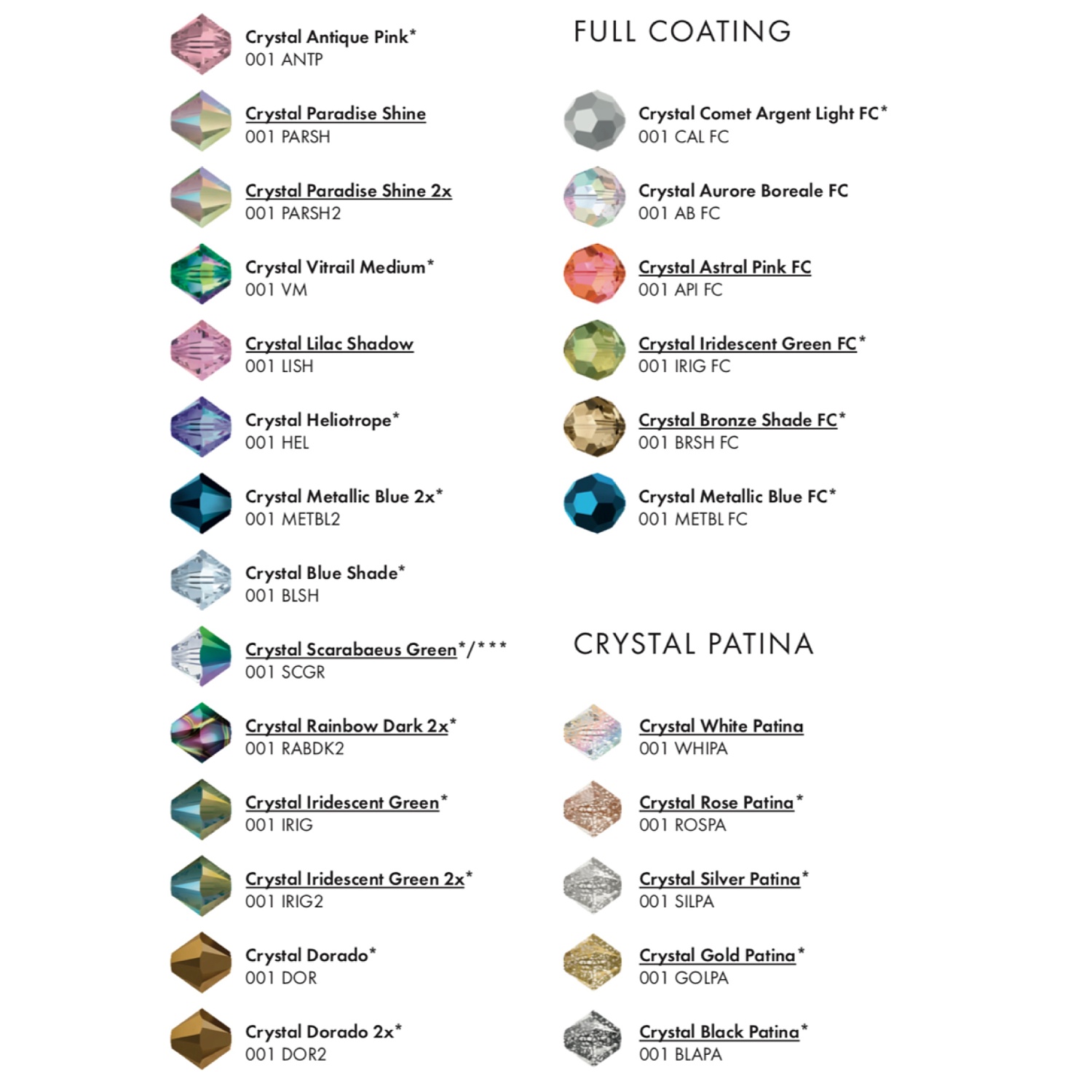 Цветовая палитра Swarovski. Beads (Бусины. Биконусы)