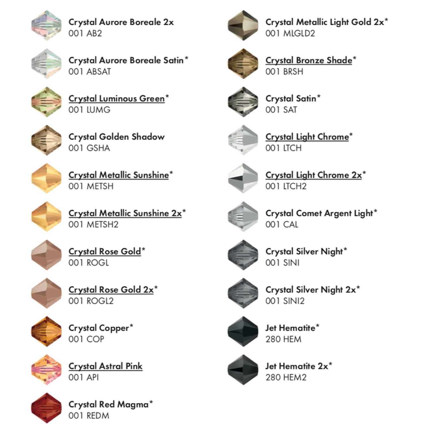 Цветовая палитра Swarovski. Beads (Бусины. Биконусы)